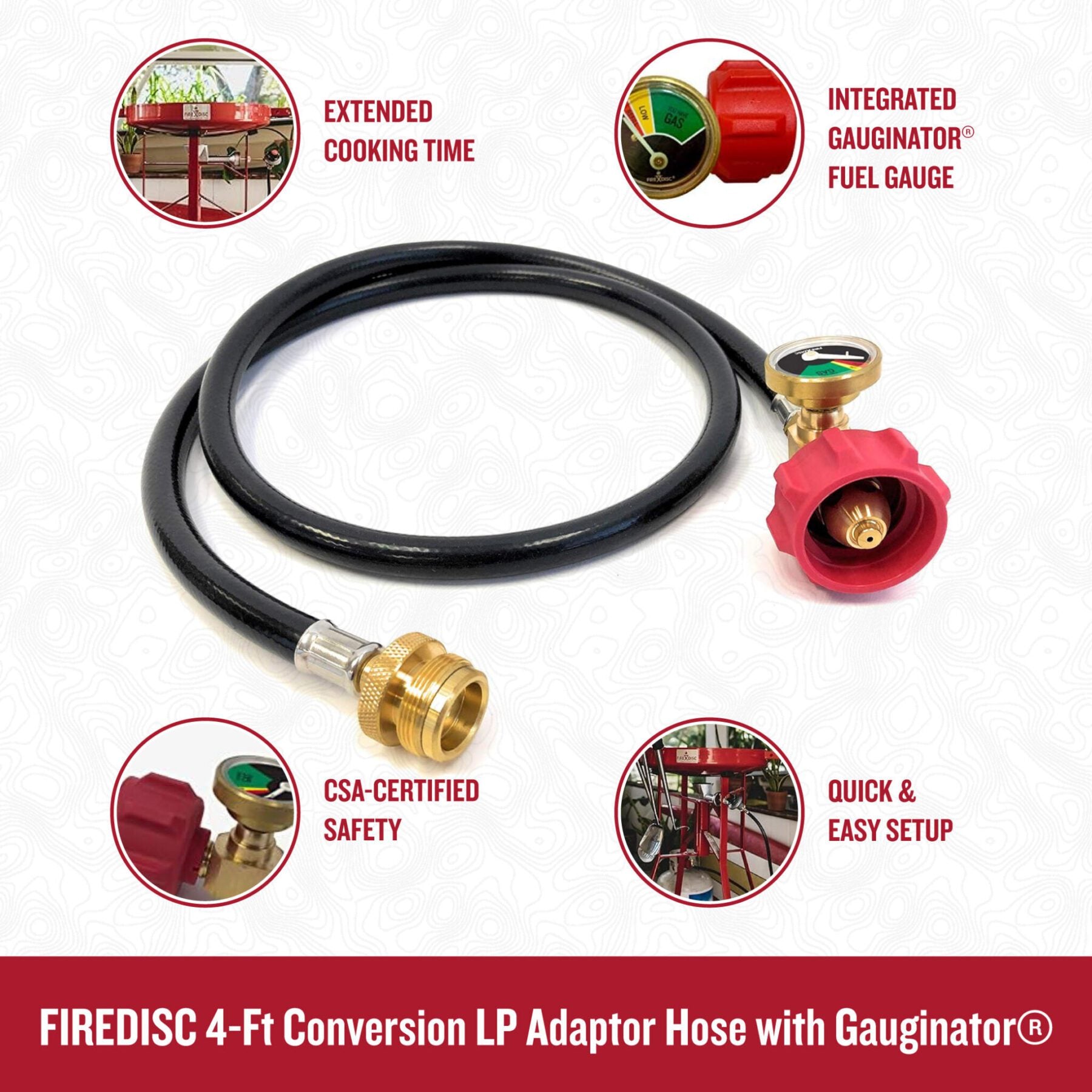 Propane Adaptor Hose: 4′ ft. Conversion Hose with Gauginator